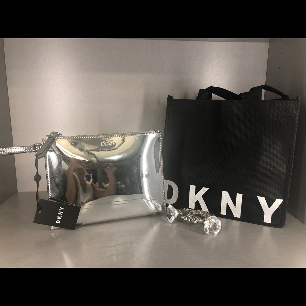 DKNY SILVER METALLIC CLUTCH